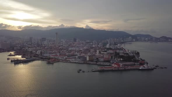 Aerial view Penang Island during sunset hour