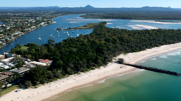 Beautiful wide shot of Noosa Headland and main Beach, Noosa Heads, Queensland, Australia