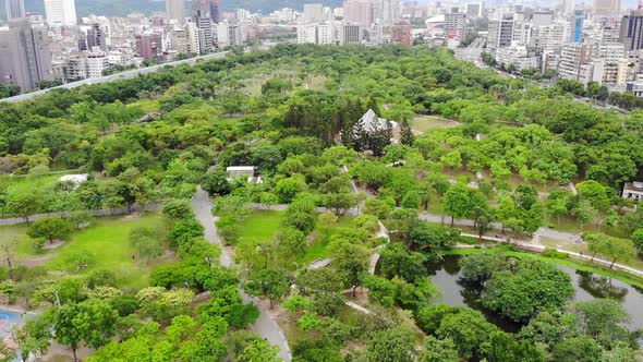 Top view aerial of taipei park to the city