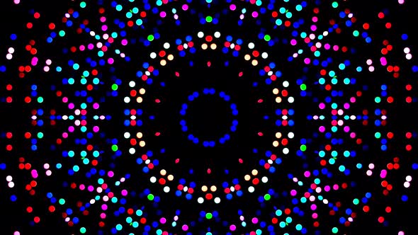 animated round shape of multicolor flashing lights, on a black background