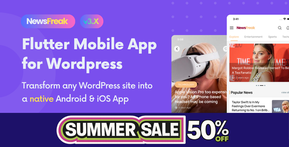 Newsfreak - Flutter Mobile App for WordPress