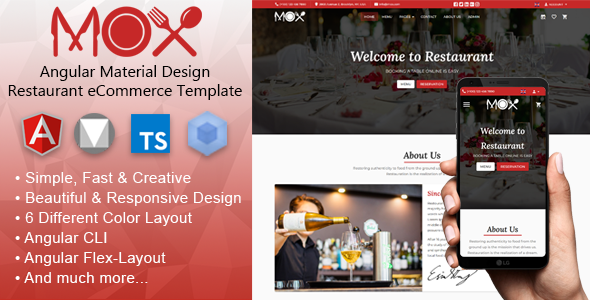 Mox - Angular 22 Material Design Restaurant eCommerce Template + Admin Panel