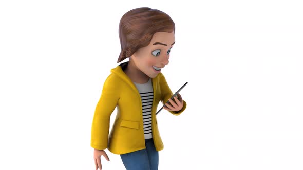 Fun 3D cartoon girl walking with a phone