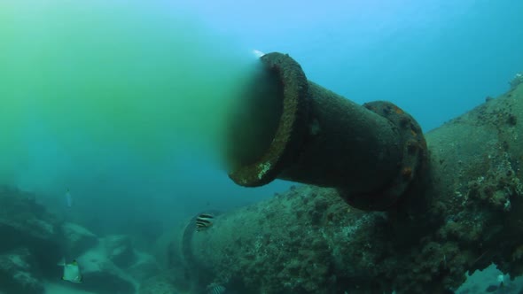 Underwater sewer outlet discharging recycled wastewater into the ocean