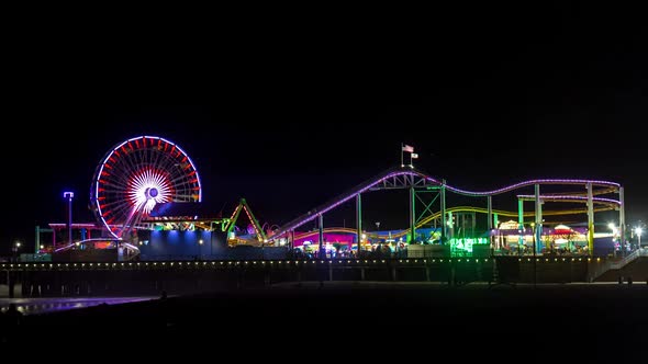 Santa Monica Pier Amusement Park at Night