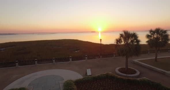 Aerial Flyover of the Pineapple Fountain in Charleston, SC