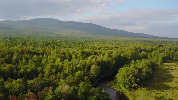 Aerial pull of the Dead River near Rangely, Maine