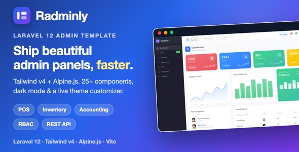 Radminly — Laravel  Tailwind Admin Template with POS, Inventory, Accounting & More