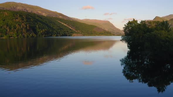 Panoramic View Of The Llyn Padarn Lake In Snowdonia Wales - panning shot