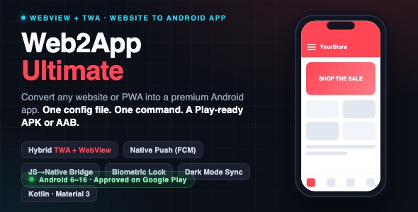 Web2App Ultimate — Website to Android App Converter (Push, Offline, Native Bridge)