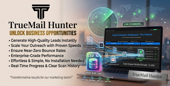 TrueMail Hunter V 2.0 | Email Extractor & Lead Generation Tool
