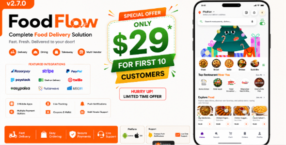 FoodFlow | Flutter Food Delivery App | Multi Restaurant Ordering Platform With Laravel Admin