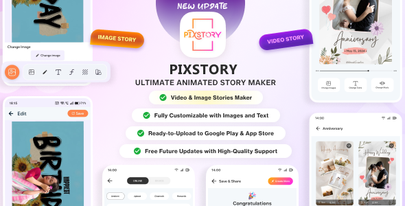 Pixstory - Template Based Animated Story & Poster Maker | Android App with Laravel Admin Panel
