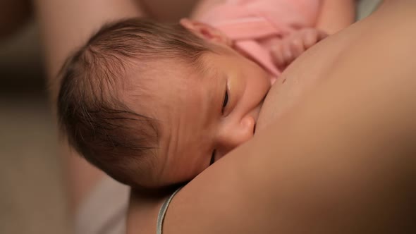 Newborn baby drinking mother's milk