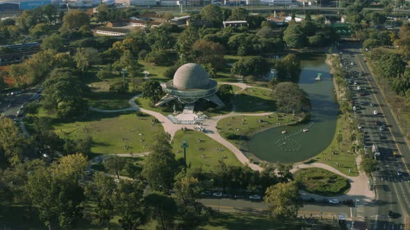 AERIAL - Galileo Galilei Planetarium, Buenos Aires, Argentina, wide circle pan