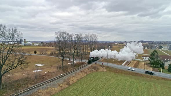 Aerial View of an Approaching Steam Train