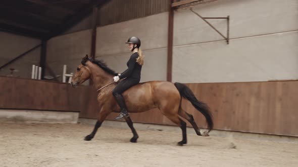 Woman Riding Bareback On Horse Around Paddock