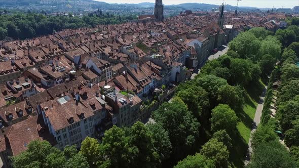 Aerial view with the drone of the ancient city Bern in Switzerland