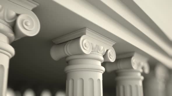 Focused view of classical Greek columns stacked in the array. Loopable. HD