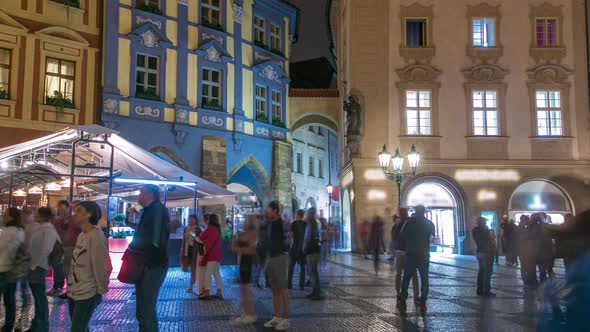 Night View of Old Town Square Timelapse in Prague