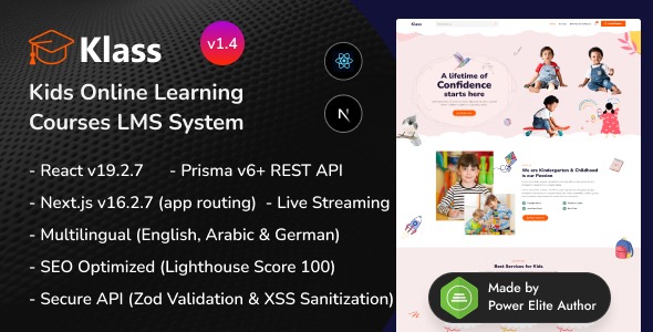 Klass - Next.js 16 Kids Online Learning Courses LMS System