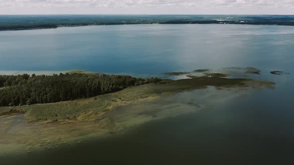 Aerial Drone Video Over a Natural Shallow in the Middle of the Lake