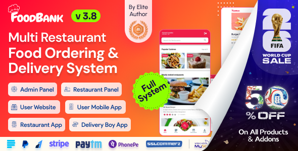 FoodBank Multi Restaurant - Food Delivery App | Restaurant App with Admin & Restaurant Panel