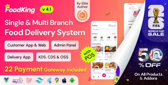 FoodKing - Restaurant Food Delivery System with Admin Panel & Delivery Man App | Restaurant POS