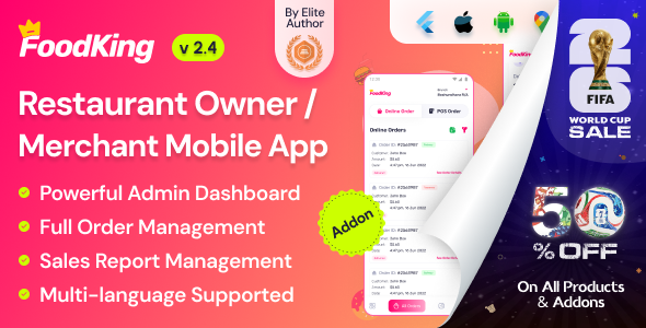 FoodKing - Restaurant Food Delivery System Merchant Flutter Mobile App