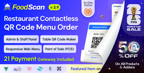 FoodScan - Qr Code Restaurant Menu Maker and Contactless Table Ordering System with Restaurant POS