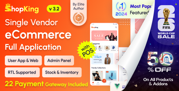 ShopKing - eCommerce App with Laravel Website & Admin Panel with POS | Inventory Management
