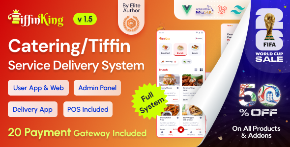 TiffinKing - Catering/Tiffin Food Ordering System with Admin Panel & Delivery Man App | POS