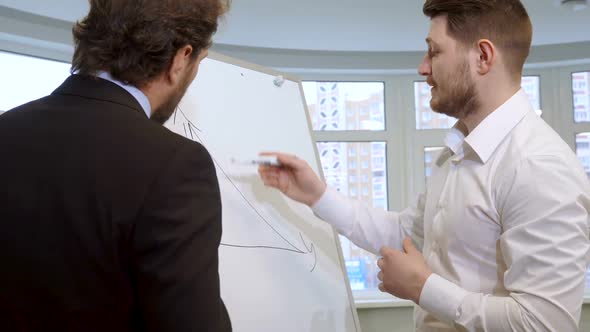 Businessman Draws on the Flip Chart