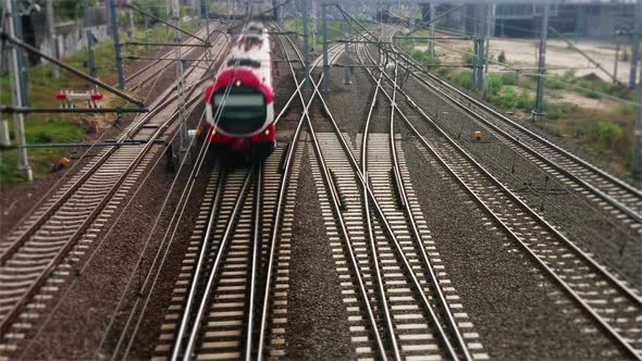 Arrival of the commuter train to the station in the city center