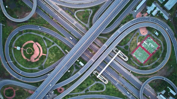 4K : Top view of interchange and multi junction road