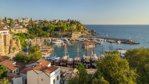 Time Lapse of the Old Harbour in Antalya at Sunset Turkey