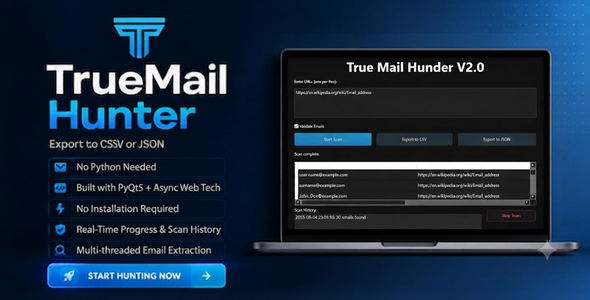 TrueMail Hunter V 2.0 - Windows Application - Email Extractor & Lead Generation Tool