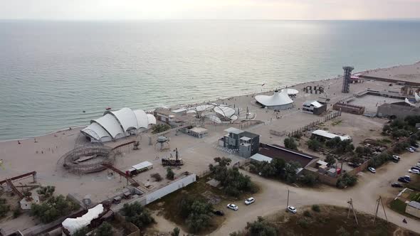 Aerial View of the Beach Without Vacationing Tourists Cold Not Sunny Day