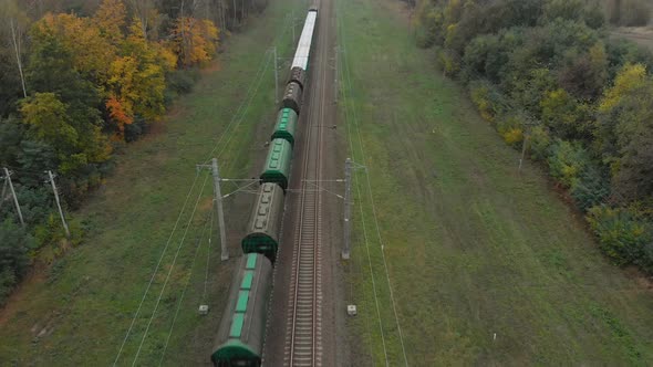 Freight Train Moves Through the Countryside