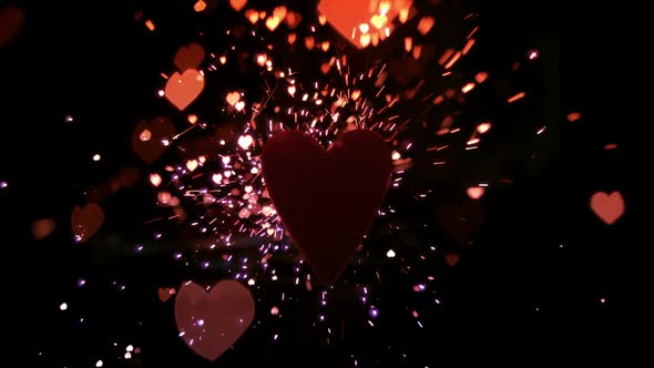 Sparks and confetti flying against heart