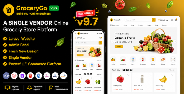 GroceryGo - Single Vendor Online Grocery Store Laravel Website Platform