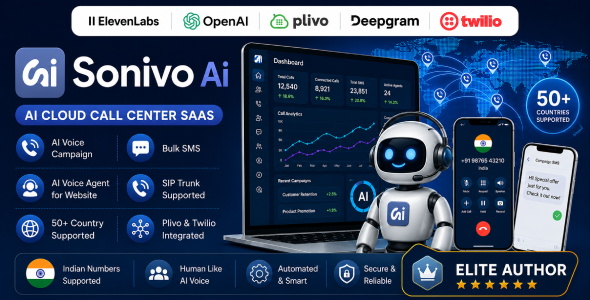 Sonivo - AI Call Center SaaS | AI Voice Agents, CRM, SIP Trunk & Bulk Calling (Nodejs Script)