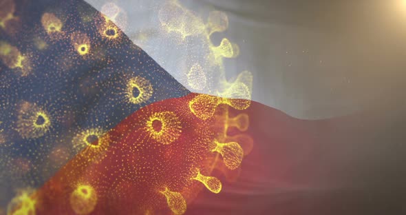 Czech Republic Flag With Corona Virus Bacteria alt