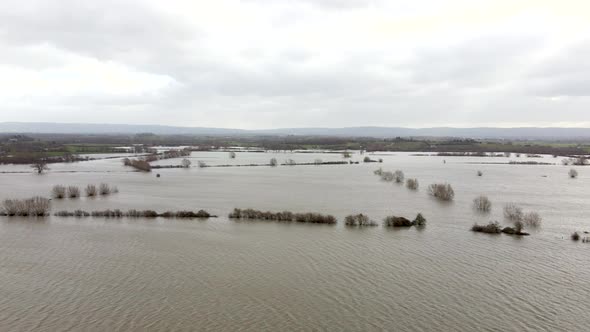 Aerial View of Flooding in the UK During the Winter Causing Devastation 