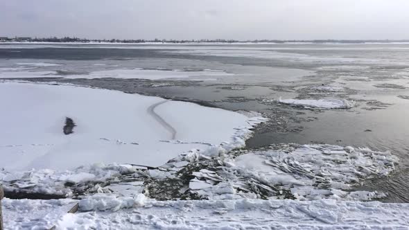 Ice floes floating on the river