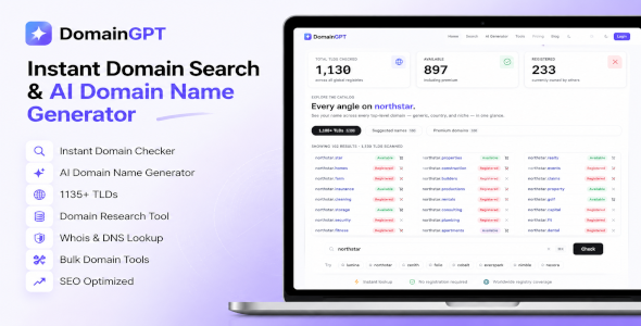Domain GPT - AI Domain Name Generator | Instant Domain Search | React Nextjs script.