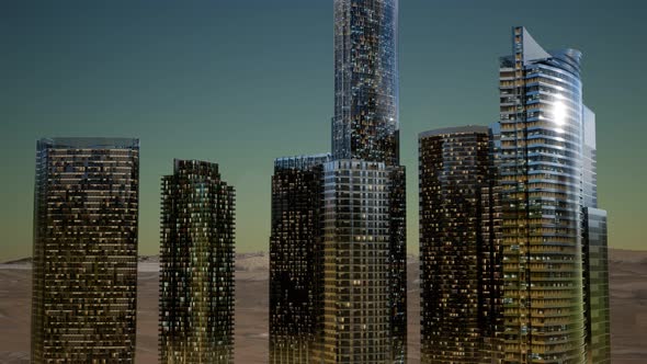 City Skyscrapers at Night in Desert