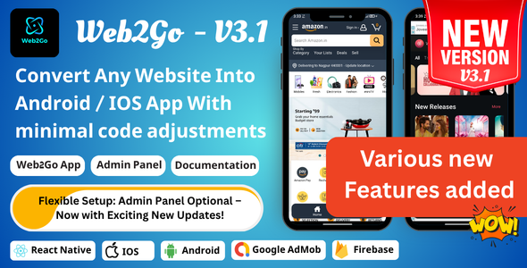 Web2Go - Website to React Native IOS Android App | Convert Website into App | Admin panel Available