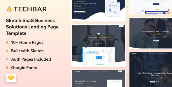 Techbar - Sketch SaaS Business & Software Landing Page Template