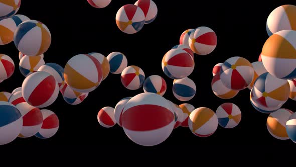 4K Beach Balls Falling to Transparent Background